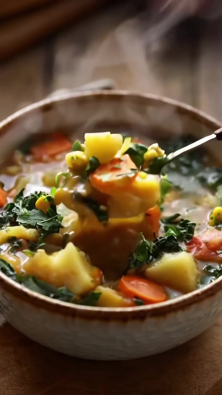 Dampende skål frisk grøntsagssuppe med kikærter