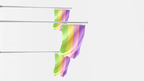 bandera lesbiana revoloteando en un poste de bandera con fondo blanco, renderizado en 3d en vertical