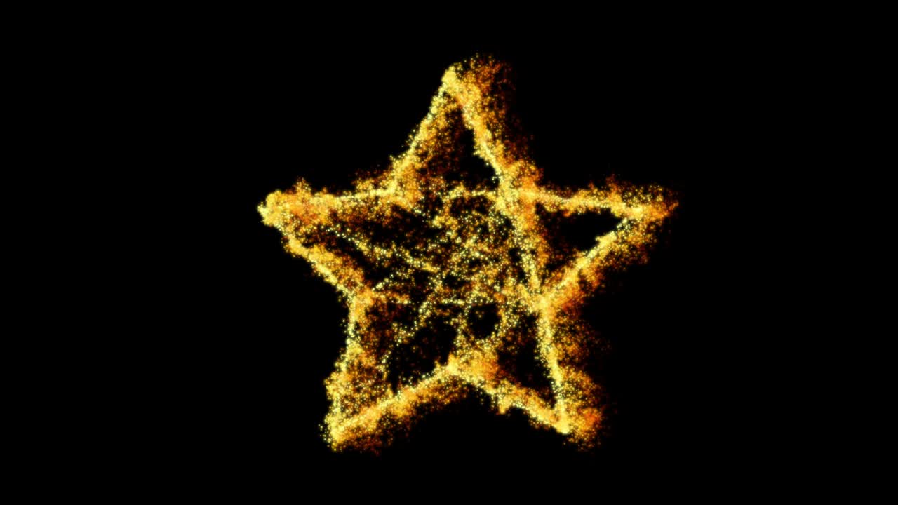 4k 추상 루프 가능한 불타는 별 모양의 배경, 입자, 검은색 배경