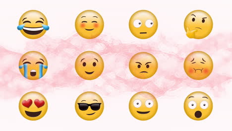 animación de iconos emoji en fila con cadena de adn sobre fondo blanco