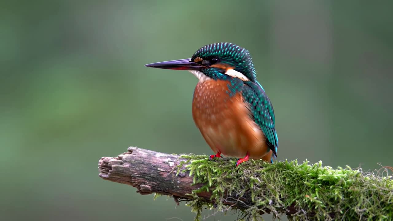 Vibrant Common Kingfisher Bird Perched on a Mossy Branch