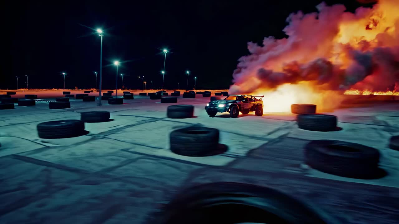 acrobacia nocturna en coche fuera de carretera