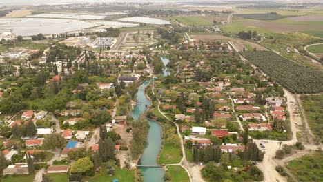 nir david kibbutz close to beit shean valley  with river, aerial view