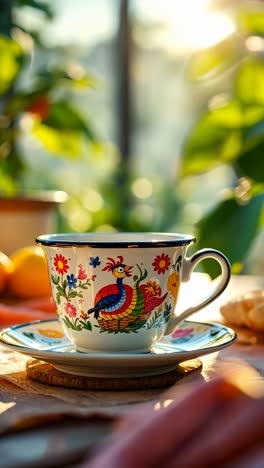 beautiful floral teacup on a sunny morning