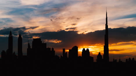 dubai skyline at sunset silhouette