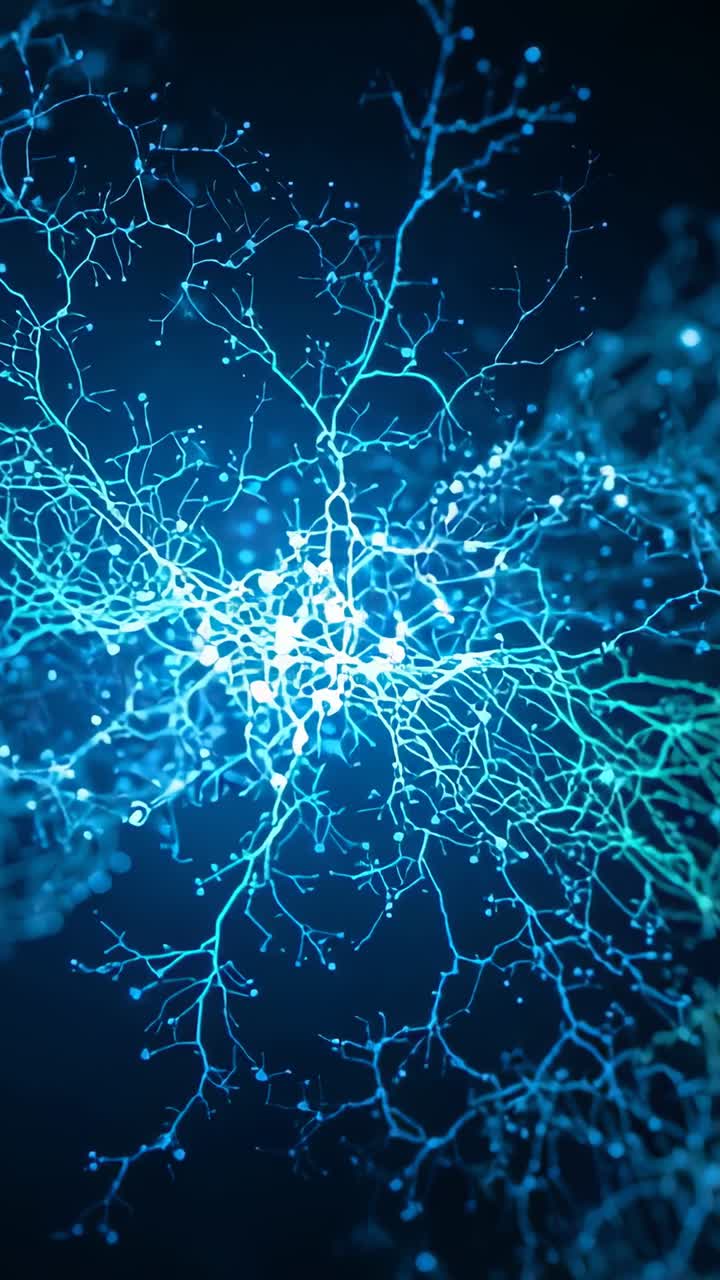 Vertical video: Brightening central node pulsing out in navy to show core with filaments and dots
