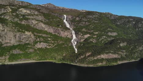 beautiful drone dolly shot of latefossen, an amazing two stream waterfall in norway