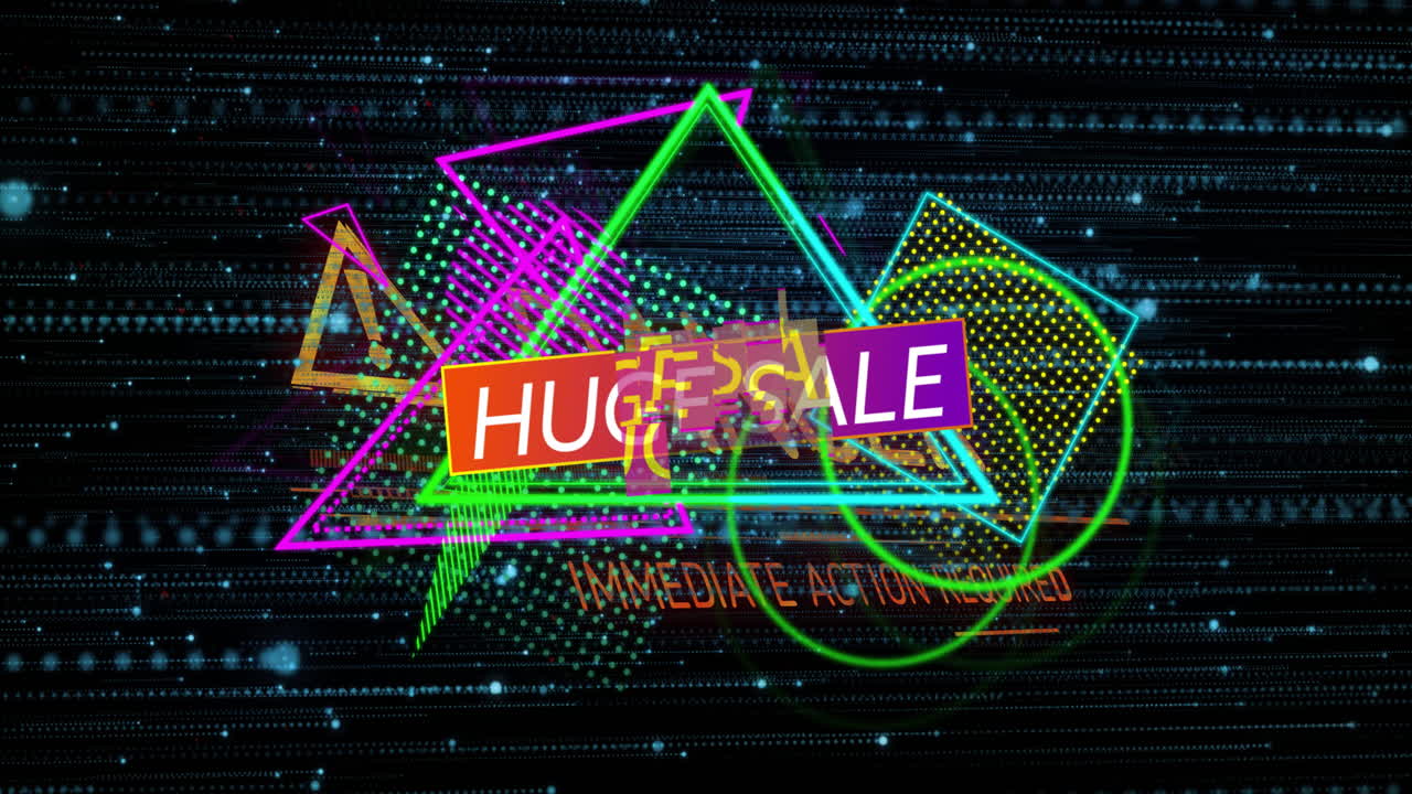 네온 활기찬 패턴 배경 위에 거대한 판매 텍스트의 애니메이션