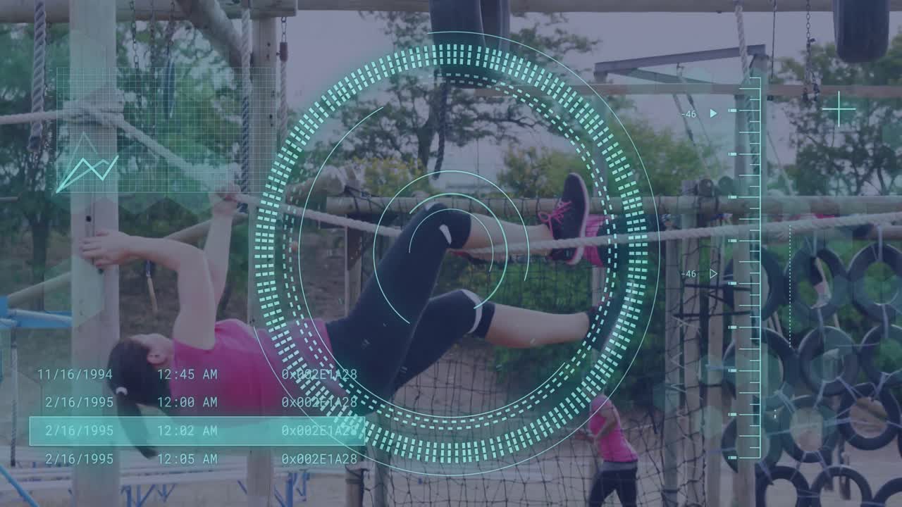 장애물 코스 등반에서 다양한 여성에 대한 데이터 처리 애니메이션