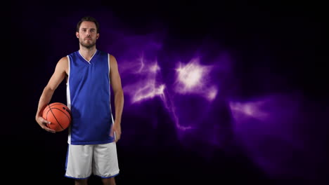 animation of basketball player holding ball over light trails