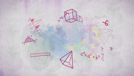 ecuaciones matemáticas y formas geométricas que se mueven contra un fondo gris