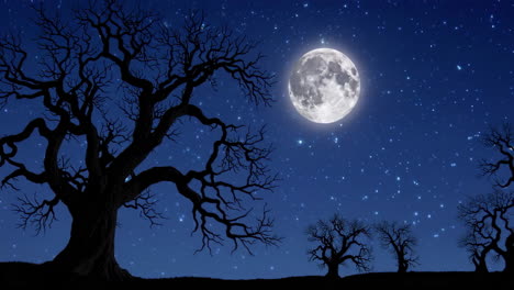 spooky night landscape with full moon and dead trees
