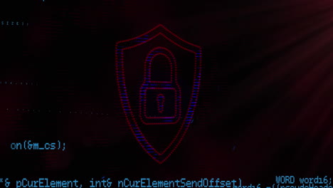 icono de candado de seguridad y procesamiento de datos contra un fondo negro