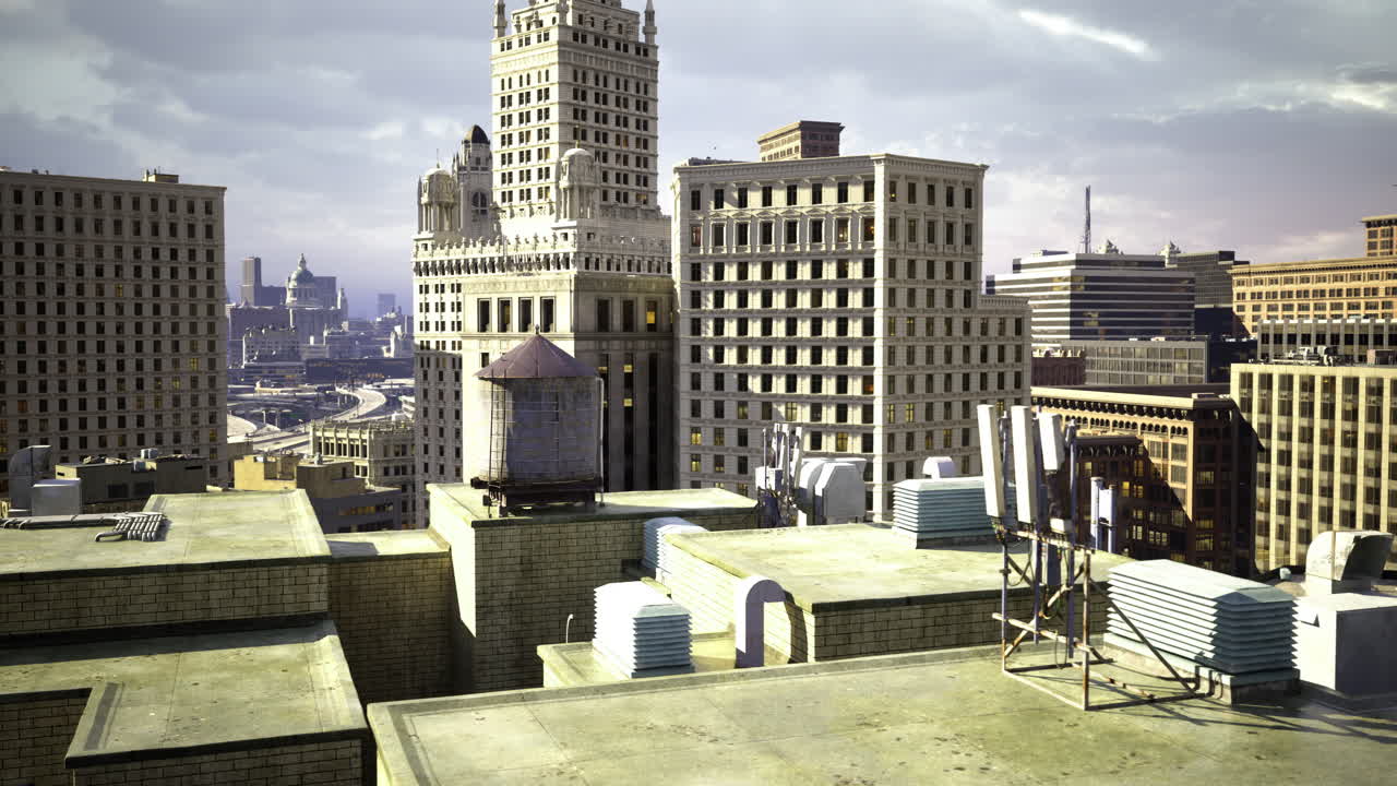 Cityscape with Skyscrapers and Rooftop Views