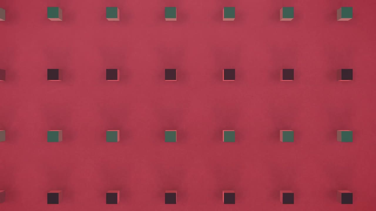 cubos 3d en movimiento sobre fondo rojo