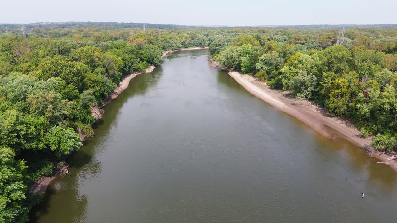 Slow motion drone footage of the Des Moines River watershed