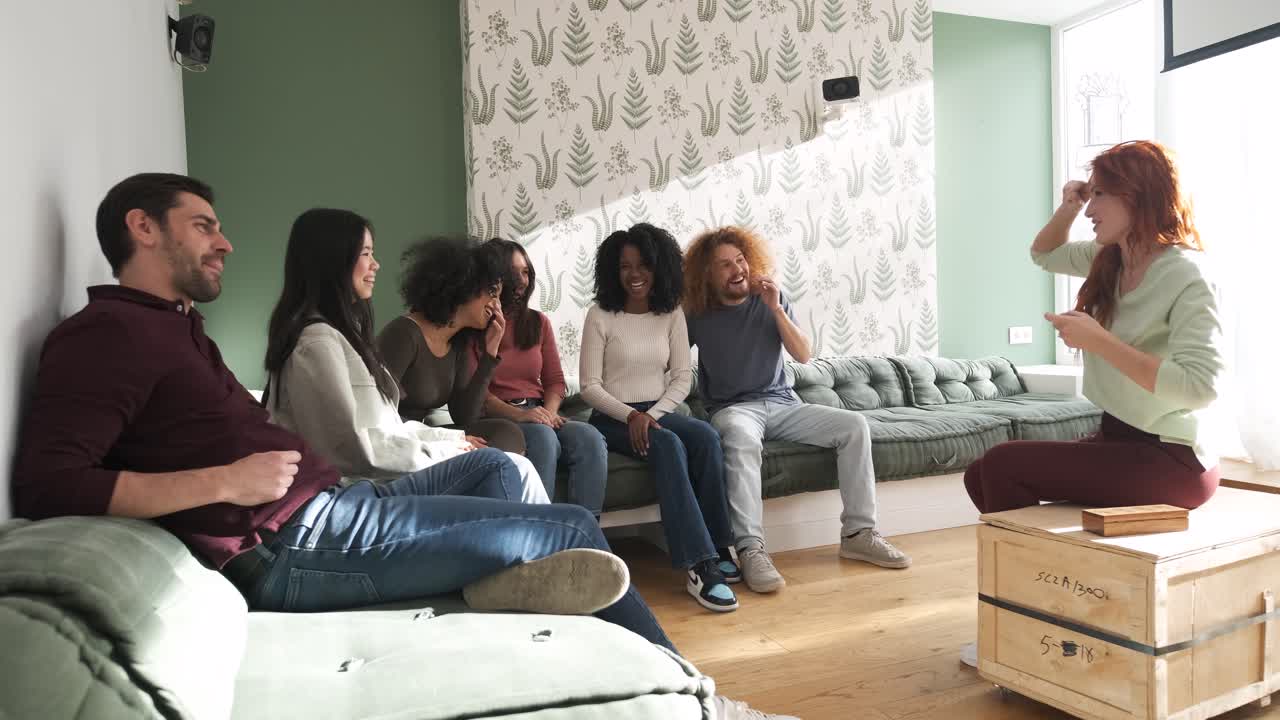 Group of people playing charades