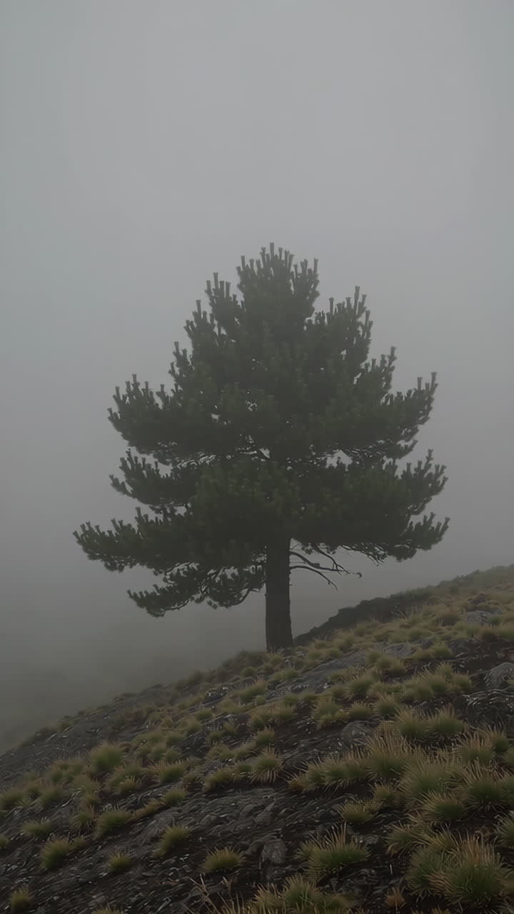 Lone Pine in a Misty Mountain Landscape