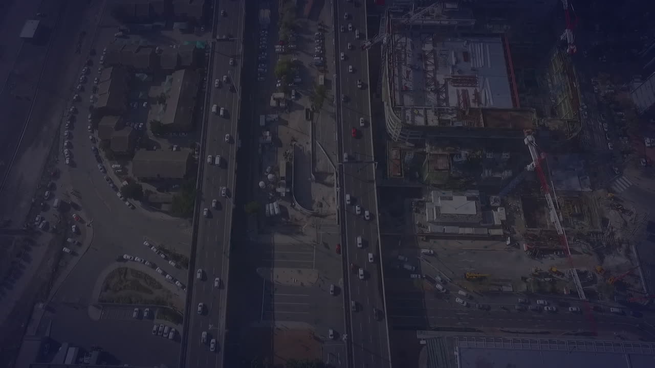 도시 풍경 위에서 움직이는 모양의 애니메이션