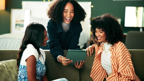 friends enjoying leisure time with a tablet