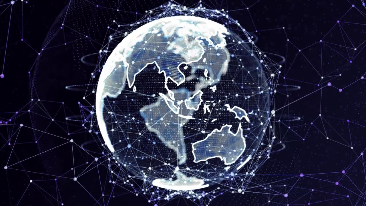 3D Blue Digital Earth rotating network Loop animation Alpha Channel.