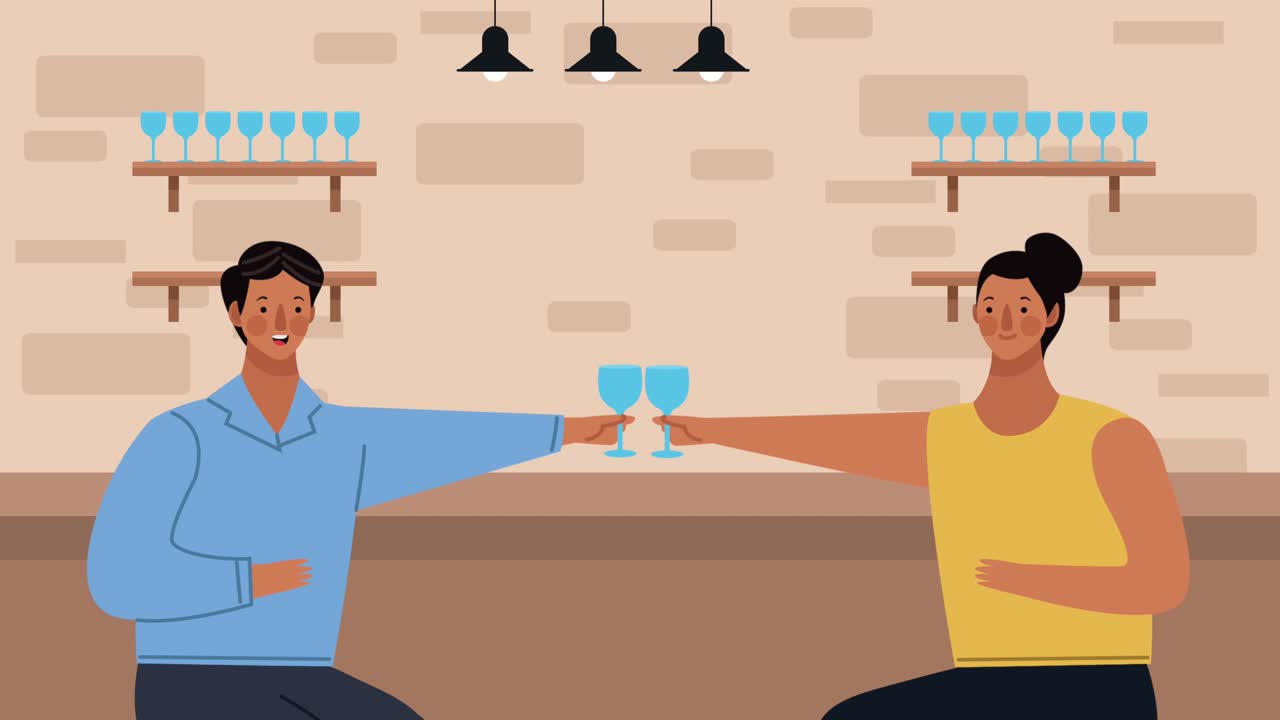 couple in restaurant bar scene animation