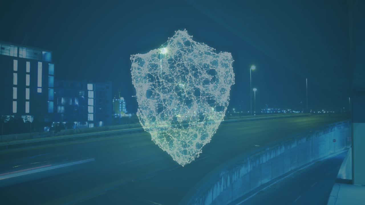 도시 풍경 위의 온라인 보안 패드락의 애니메이션