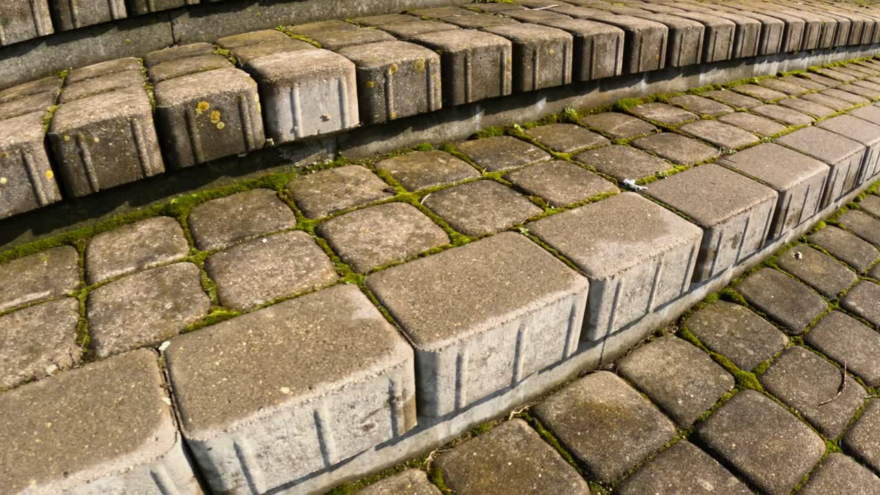 Urban Landscape Detail: Pattern of Paving Stones and Moss Growth