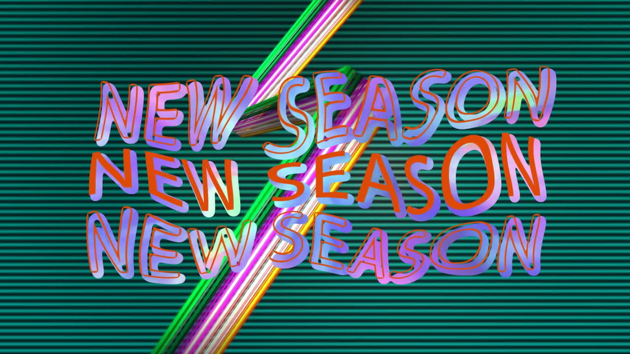 검은색과 초록색 선 위에 줄무 ⁇  플래시가 있는 다채로운 텍스트를 구부리는 새로운 시즌의 애니메이션