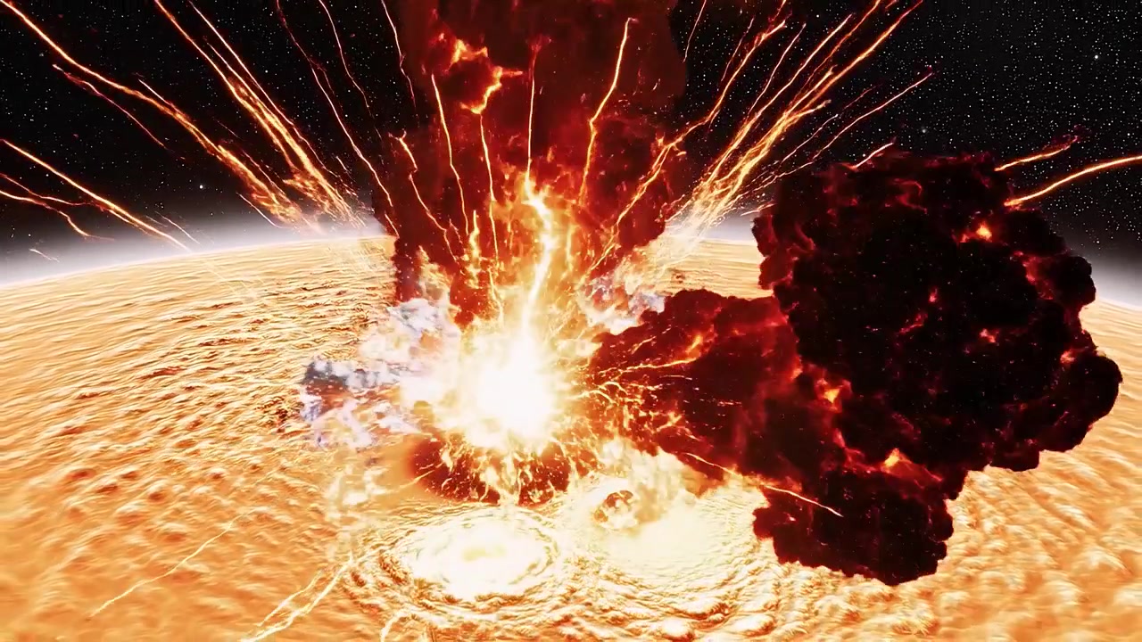 Massiccia eruzione vulcanica sulla superficie di un pianeta alieno.