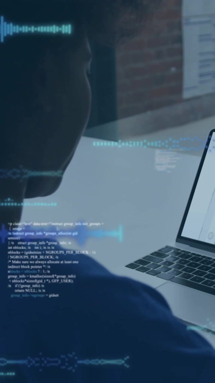 Animation of data processing over diverse businesswomen in office on laptop video call