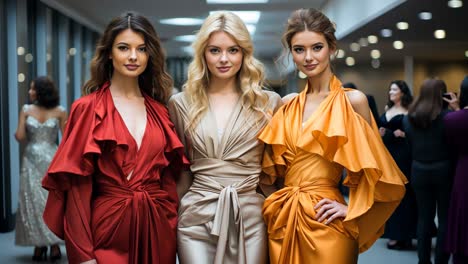 stylish models showcase vibrant dresses at a fashion event