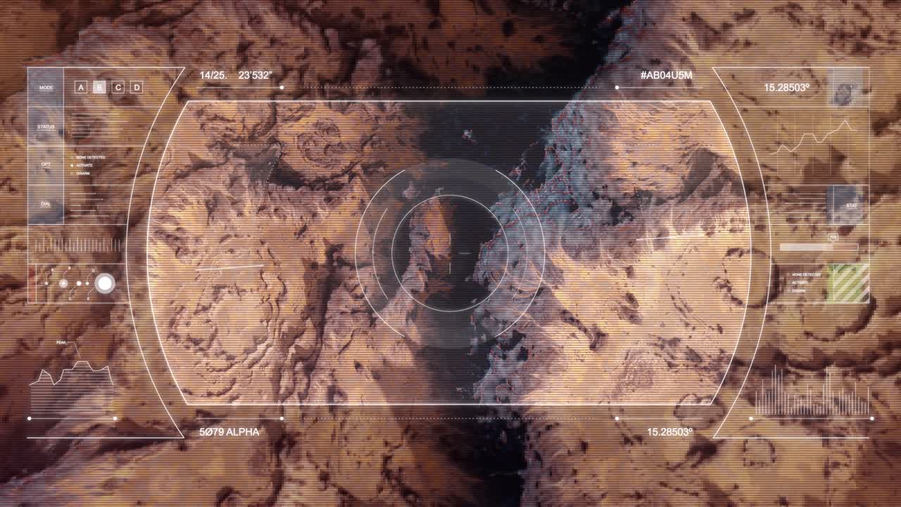 Mars Drone Flight - Top Down View with HUD Overlay B