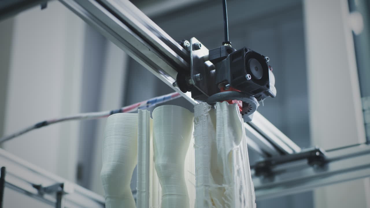 Close-up of a 3D printer manufacturing a custom medical device or prosthetic