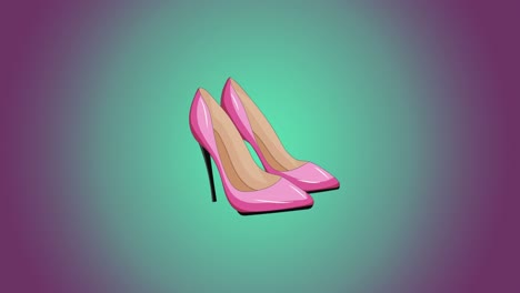 Animación-De-Zapatos-De-Tacón-Rosa-Sobre-Fondo-Morado-Y-Azul.