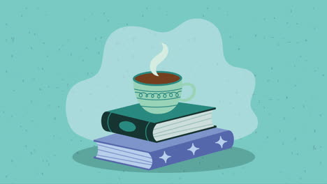 dos libros de texto con animación de bebidas de café