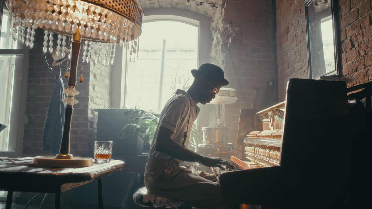 Man Playing Piano in a Vintage Jazz Club