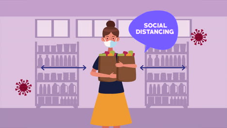 campaña de distanciamiento social con clientes femeninas del supermercado