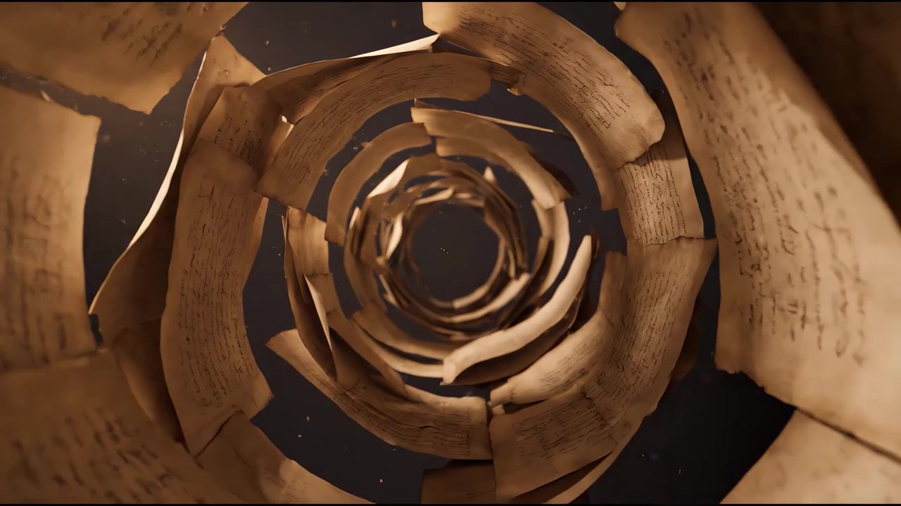 Abstract Tunnel of Floating Vintage Handwritten Manuscripts