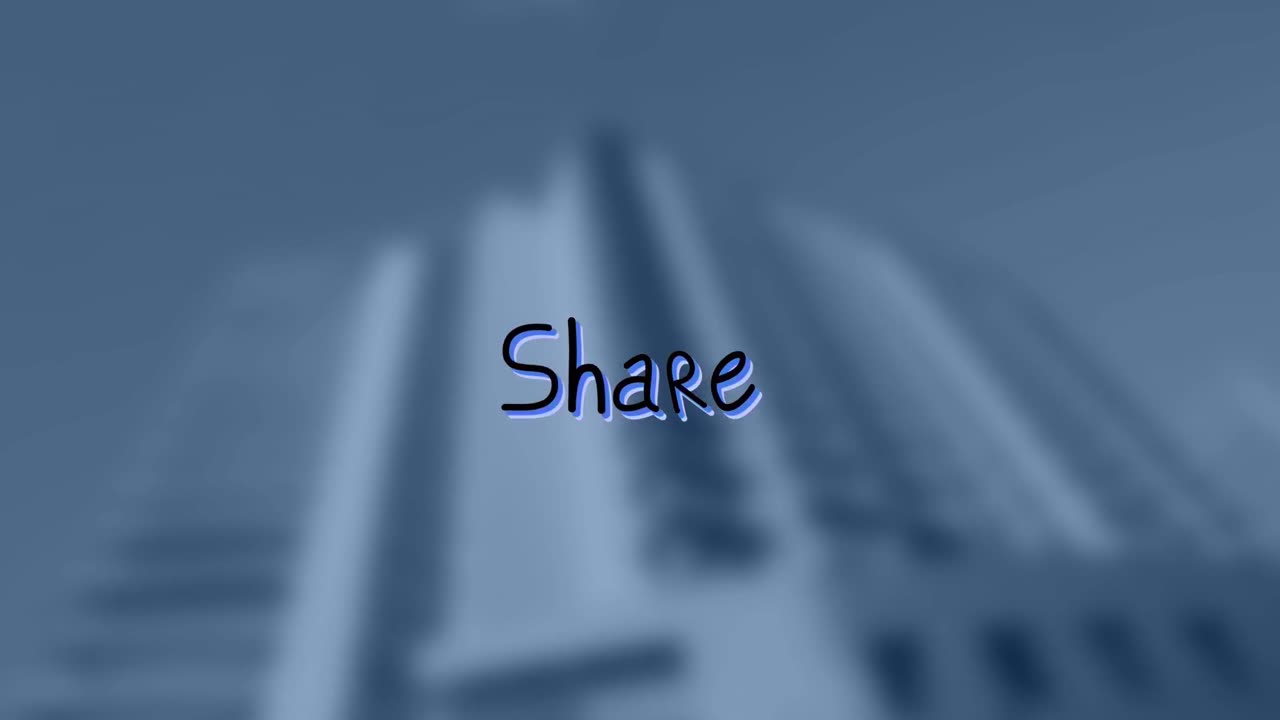 Animation of share text over cityscape