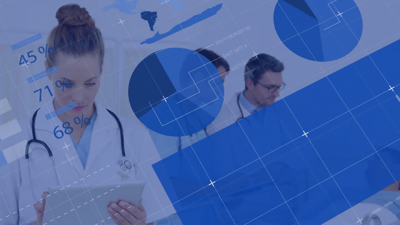 animación del procesamiento de datos financieros sobre diversos médicos