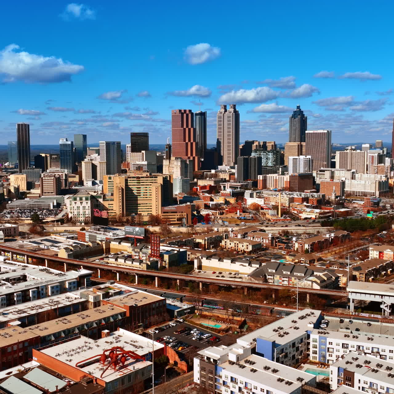 Raising above the beautiful scenery of a huge metropolis. Panorama of Atlanta, Georgia, the USA.