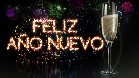 Animation-of-feliz-ano-nuevo-text-over-fireworks-on-black