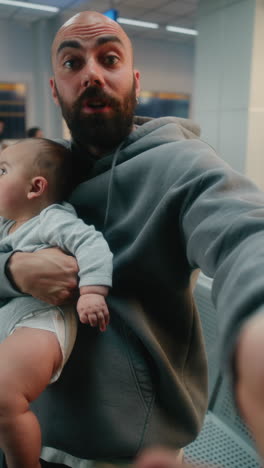father and baby at the airport