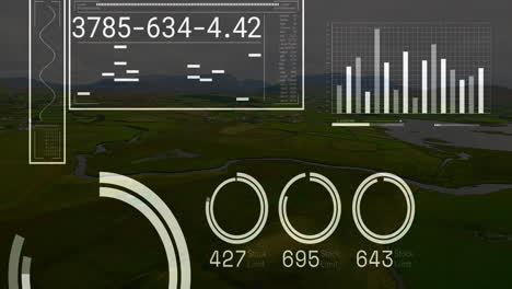 animación del procesamiento de datos sobre el paisaje