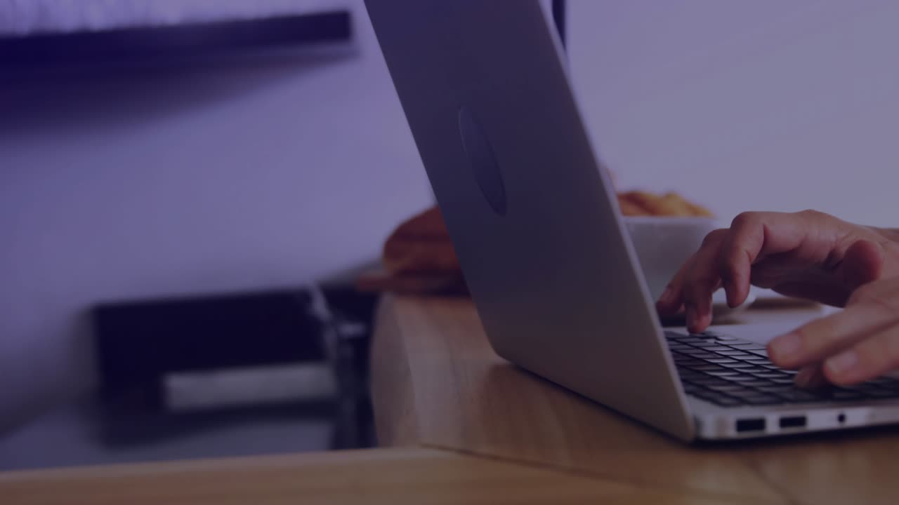 HUD updating, typist hands starting typing on laptop while showing live dashboard charts