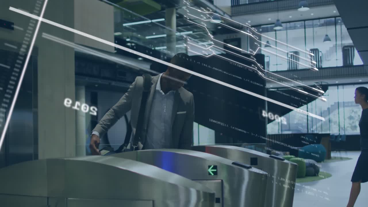 Animation of data processing over businessman in office