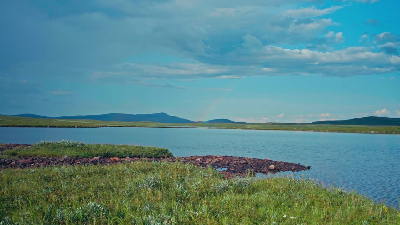 Panorama Of Lake With Calm Water In Summer. - wide shot