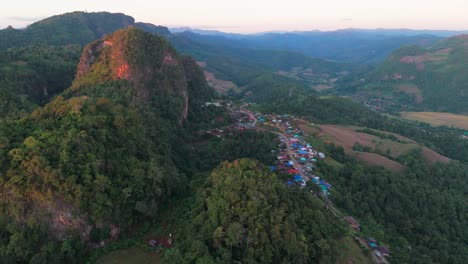 drone aerial at sunset of ban jabo northern thailand remote village in the province of mae hong son