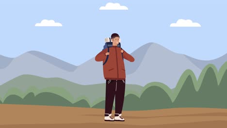male camper in the field animation